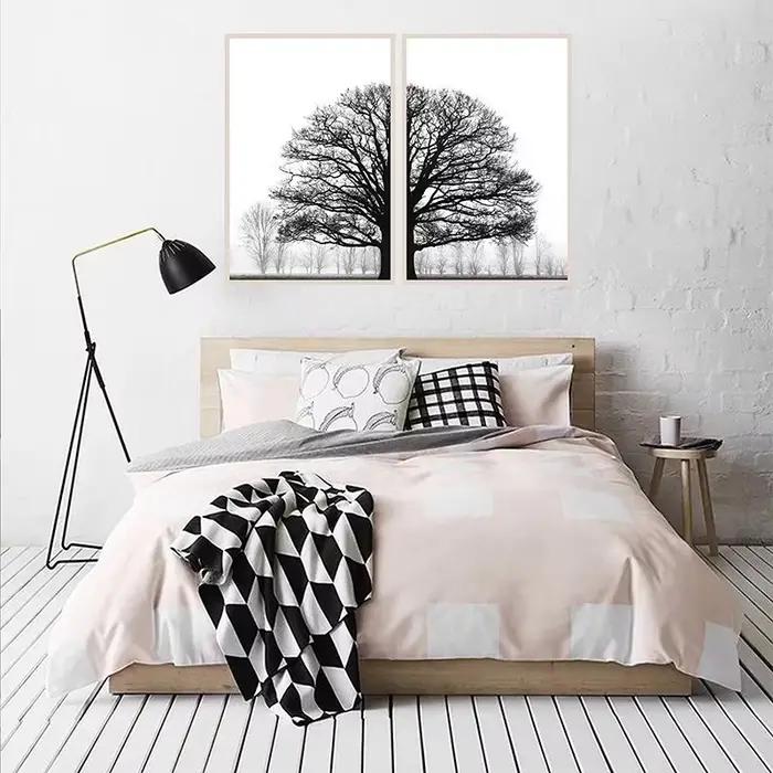 Peinture murale d'arbre d'hiver en noir et blanc impression sur toile sans cadre pour décoration d'intérieur style européen fleurs occassions spéciales