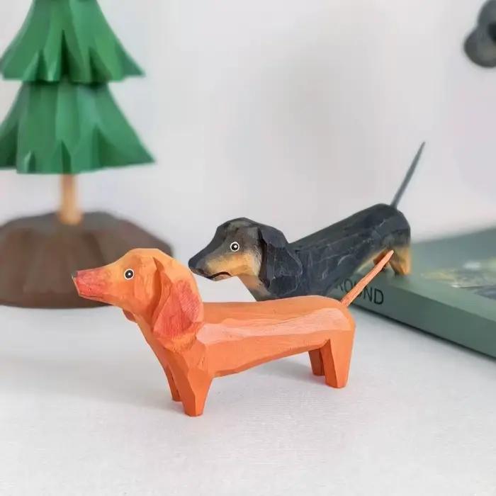 Teckel sculpté à la main canin Figurine bureau d'étude décoration cadeau innovant longue Bodied chien Sculpture artisanat Animal Statue