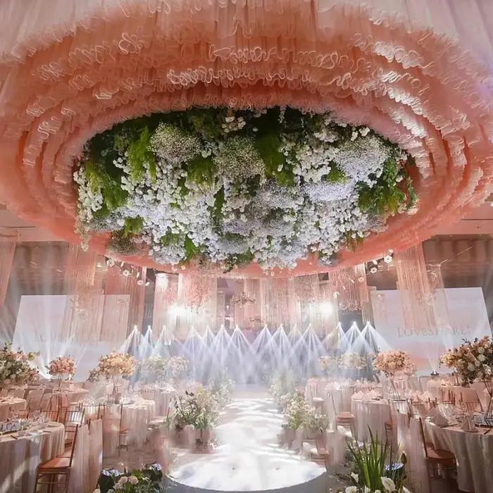 Rideaux de plafond de mariage en tissu Tulle en forme de S