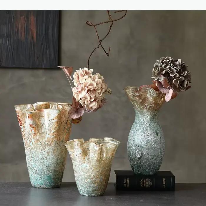Vase en verre plissé à bord fleuri, pots de plantes, décoration de table, arrangement de fleurs, hydroponie, vases floraux, décoration esthétique de la pièce