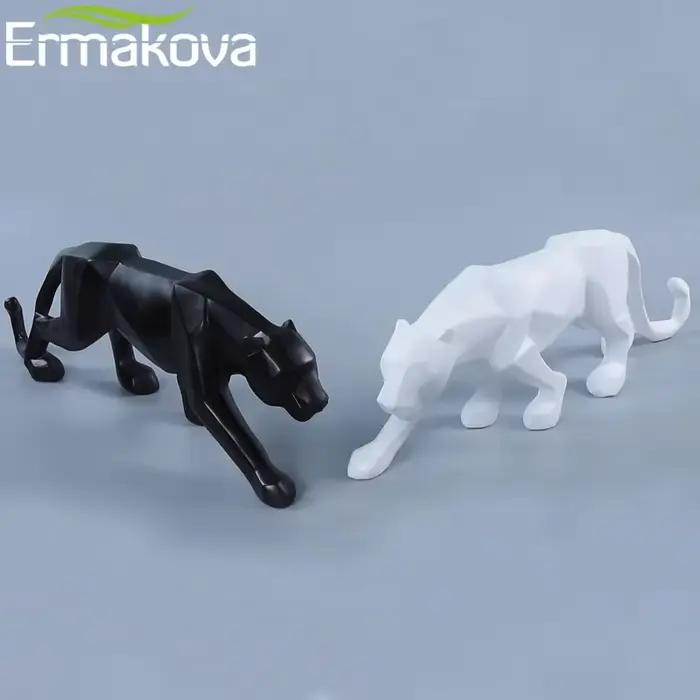 ERMAKOVA Statue de panthère Figurine d'animal Style géométrique abstrait résine léopard Sculpture maison bureau