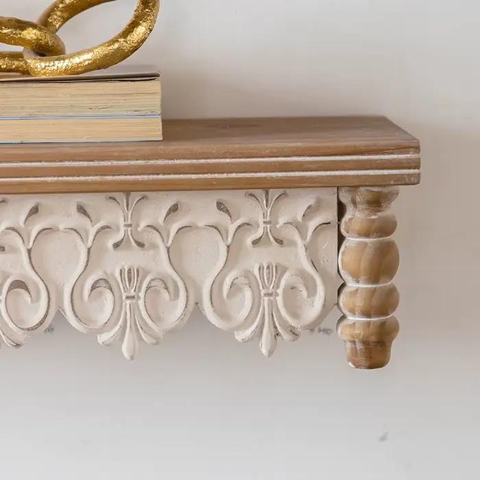 Étagère murale marocaine en bois naturel, étagère flottante sculptée marron clair, décor Boho Vintage fabriqué à la main, affichage d'accent rustique