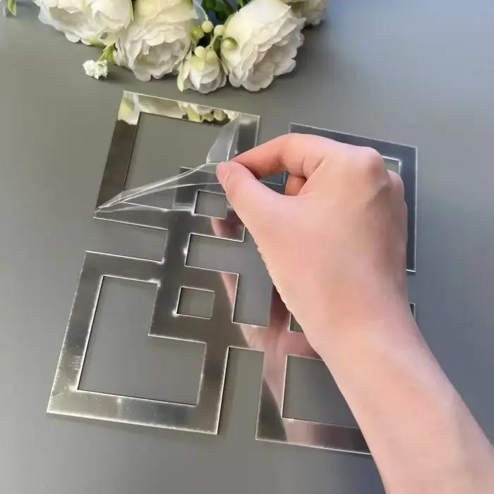 20*20 cm 12/8/4 pièces carré argent miroir décoration murale acrylique auto-adhésif
