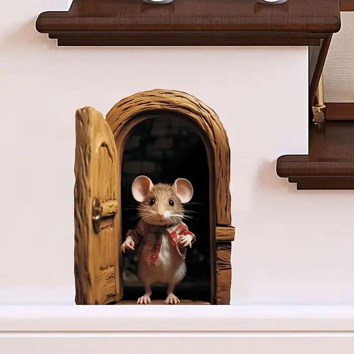 Autocollant mural fantaisiste avec trou de souris 3D
