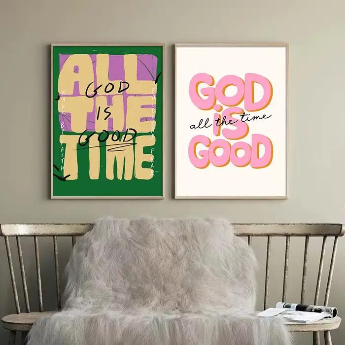 Affiche murale rétro chrétienne avec citation de dieu est bon tout le temps, imprimés sur toile, peinture de jésus, décor artistique de la Bible pour la maison et le salon