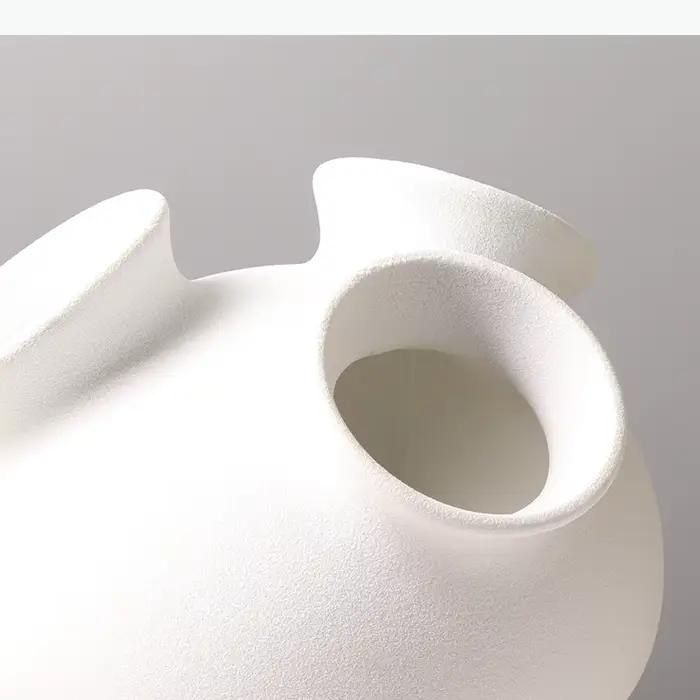 Vase en céramique géométrique blanc, pot de fleurs de dessin animé, accessoires pour arrangements floraux à trois pieds, artisanat blanc givré