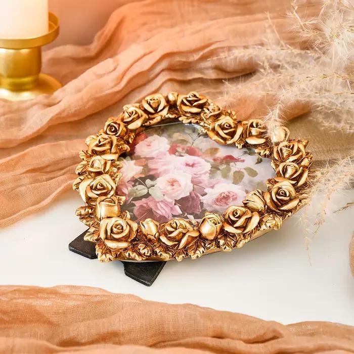 1 pièce, cadre photo décoratif en résine dorée à bordure or rose pour la Saint-Valentin
