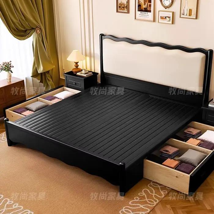 Cadre de lit multifonctionnel de luxe King Size avec tiroirs