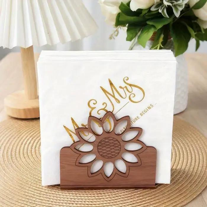 Porte-serviettes en bois au design sophistiqué en forme de tournesol