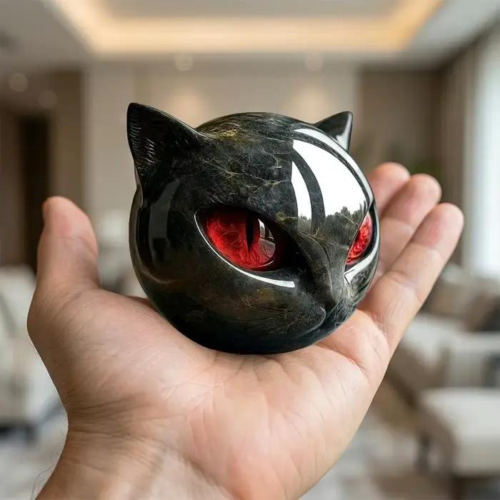 Ornement tête de chat noir avec effets oculaires 3D