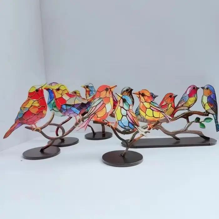 Vitrail oiseaux sur branche, ornements de bureau, oiseaux multicolores Double face en alliage, série d'oiseaux, décorations acryliques