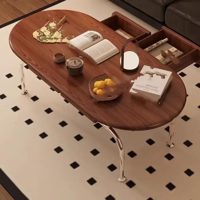 Table basse vintage avec tiroirs design esthétique pieds ovales métal élégante pour maison occasions spéciales
