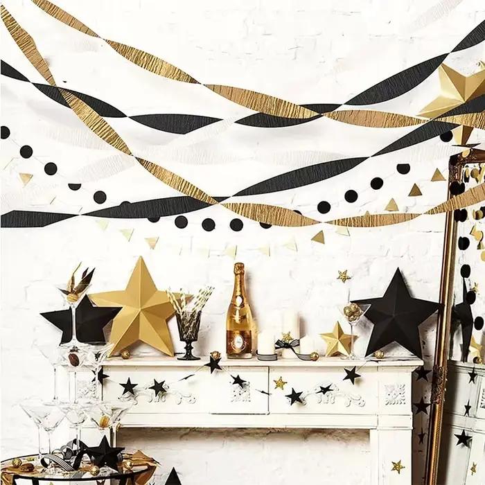 Décoration de rouleaux de banderole de fête d'anniversaire en or noir