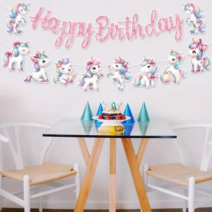 Guirlande Licorne Arc-en-ciel Joyeux Anniversaire – Décoration de Fête pour Enfants, Décoration Suspendue, Fournitures d'Anniversaire, Révélation du Sexe, Baby Shower