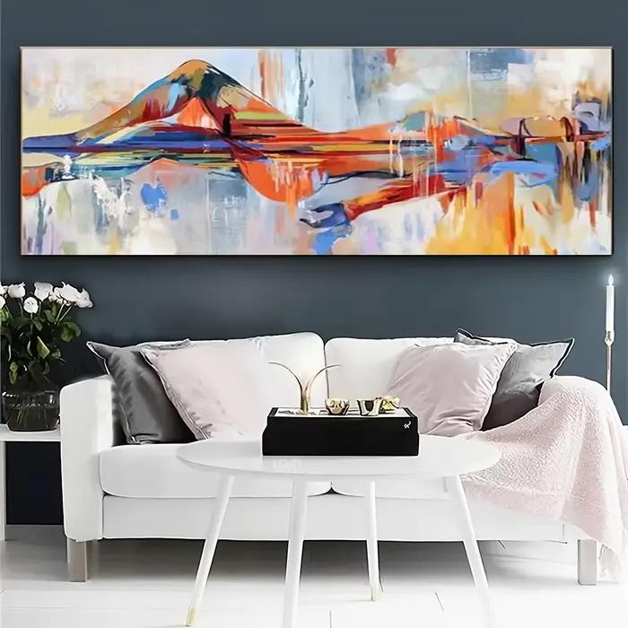 1 pièce d'impression sur toile de paysage de montagne abstrait, art mural moderne sans cadre, peinture texturée colorée, Mi