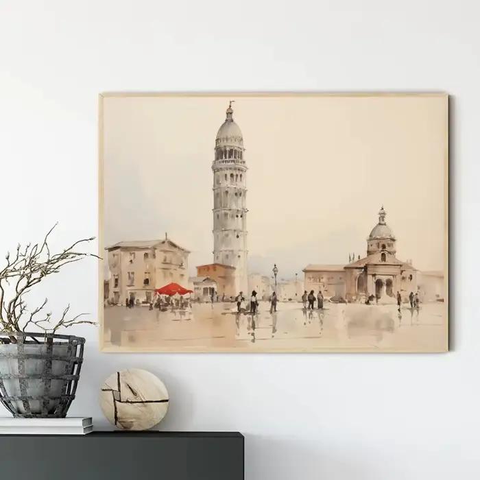 Toile imprimée aquarelle paysage urbain européen ensemble de Paris Londres Pisa rustique art mural moderne pour homme occasions spéciales