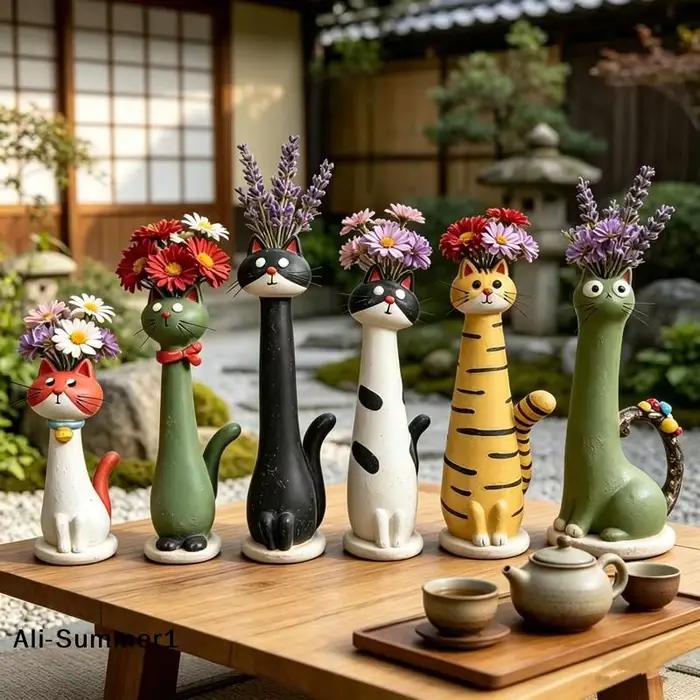 【E】Vase en résine en forme de chat