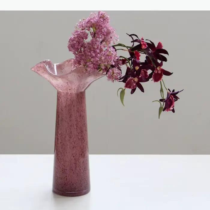 Vase en verre à bordure feuille de lotus, artisanat, pots à fleurs, décoration de table, arrangements floraux, vases floraux, décoration esthétique de la pièce