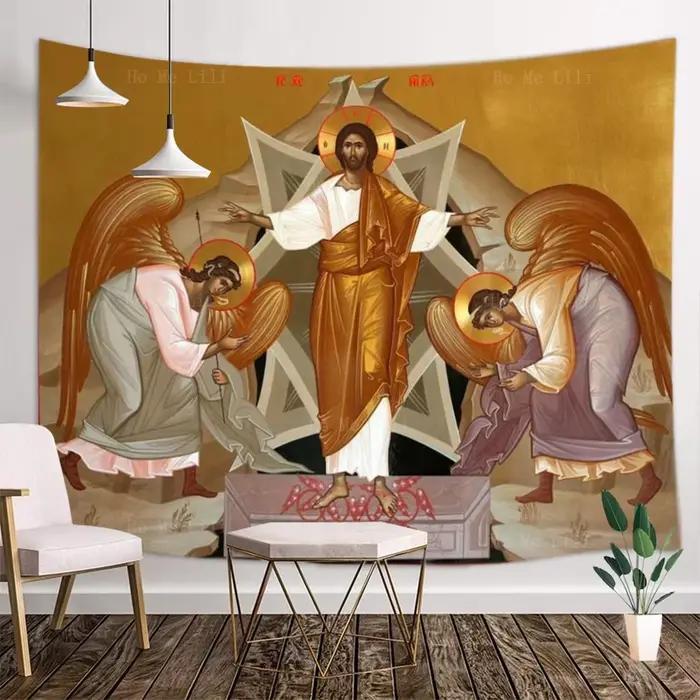Tapisserie avec icône orthodoxe, baptême du seigneur et du règlement, jésus-Christ est ressuscité, par Ho Me Lili, pour la décoration de la maison