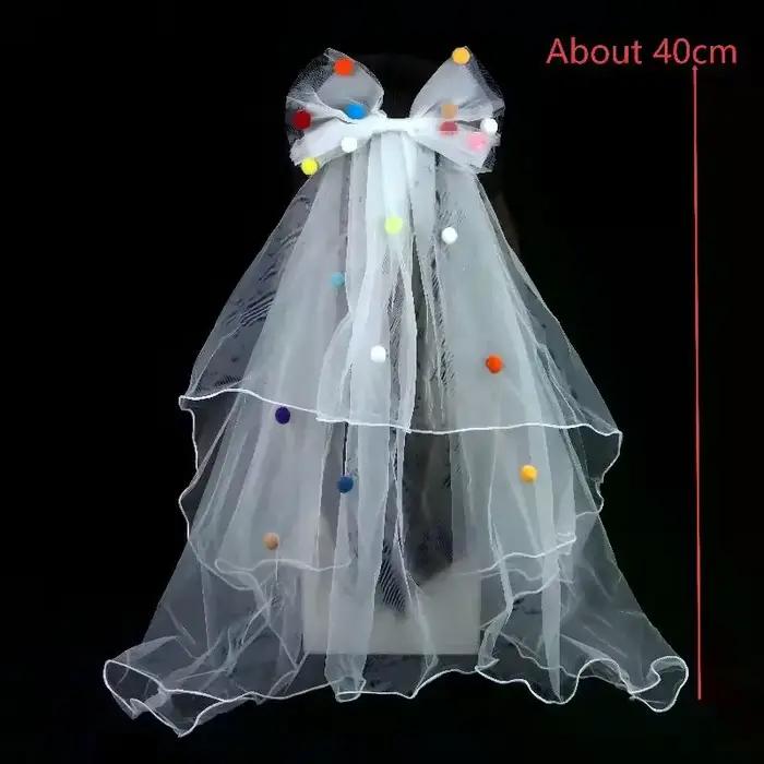 Voile de mariée court blanc en tulle avec nœud et pince à cheveux, accessoires pour enterrement de vie de jeune fille, accessoires pour séance photo