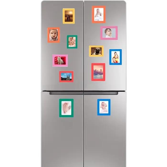 Lot de 12, cadre photo magnétique pour réfrigérateur | Peut contenir des photos de 3,5 x 5 pouces, 2,5 x 3,5 pouces, cadre photo en PVC couleur