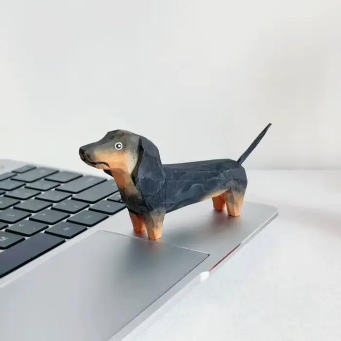 Teckel sculpté à la main canin Figurine bureau d'étude décoration cadeau innovant longue Bodied chien Sculpture artisanat Animal Statue