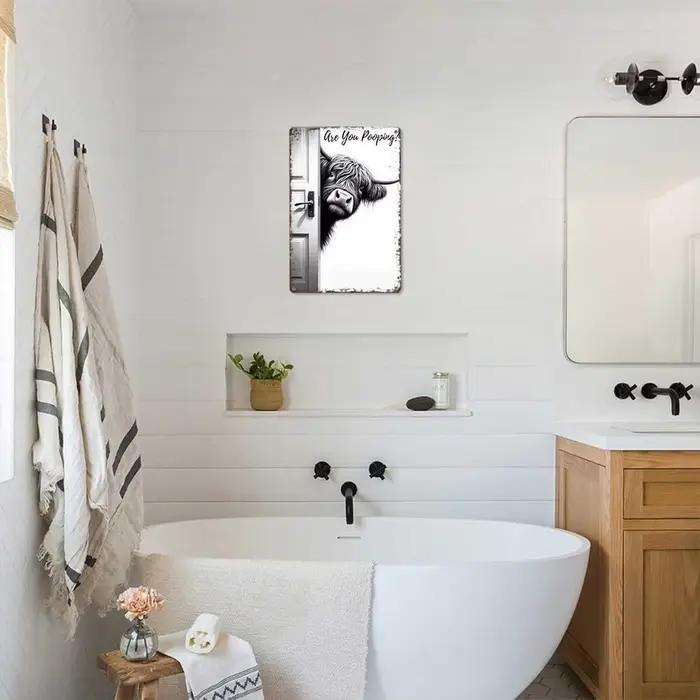 Décoration murale vintage pour salle de bain, motif vache, panneau mural humoristique pour toilettes, pour propriétaires, locataires, appartements, bureaux, hôtels, poudre