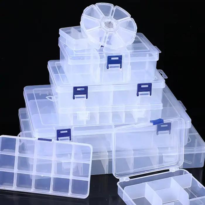 Boîte à bijoux à compartiment réglable 1-24 grilles boîtes de rangement en plastique Transparent conteneur perles boucle d'oreille Rectangle organisateur boîte