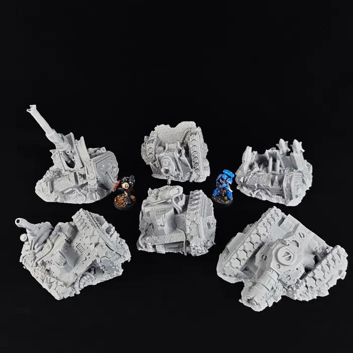 Véhicule blindé - Modèle imprimé en 3D - Scène de ruines de véhicule armé d'artillerie - Miniature - Aménagement de terrain tactique