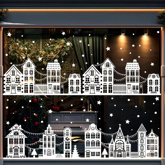 Autocollants de fenêtre de château de nuit de neige de noël, autocollants de fenêtre en verre de noël, décoration d'autocollants de fenêtre de noël