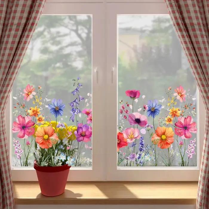 Autocollants floraux colorés pour fenêtre et mur