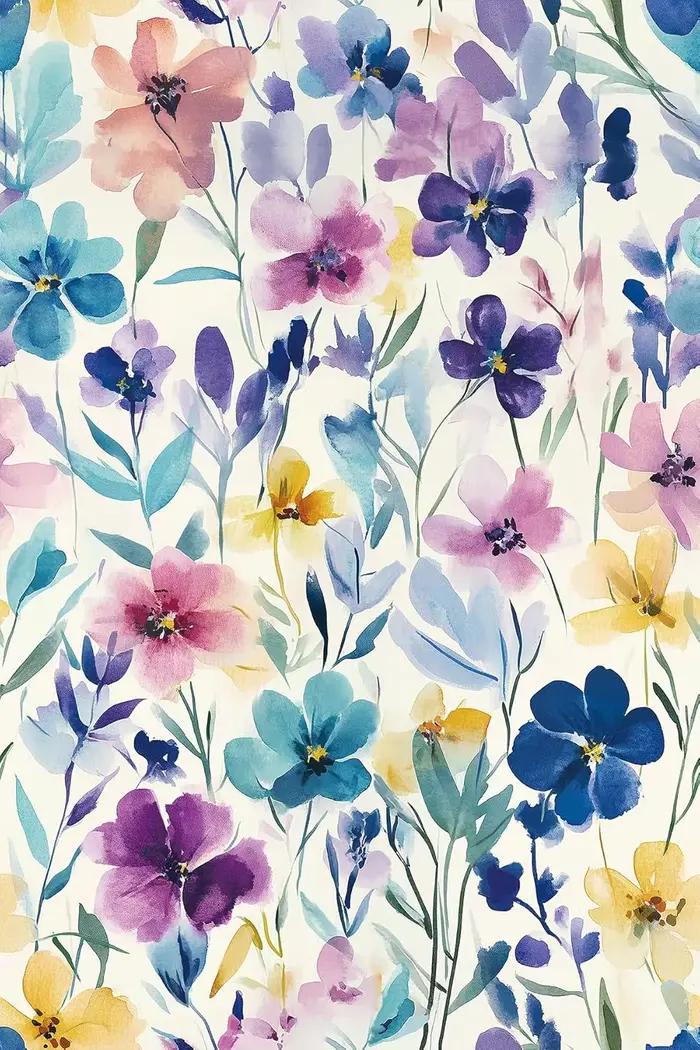 Papier peint auto-adhésif à fleurs colorées aquarelle