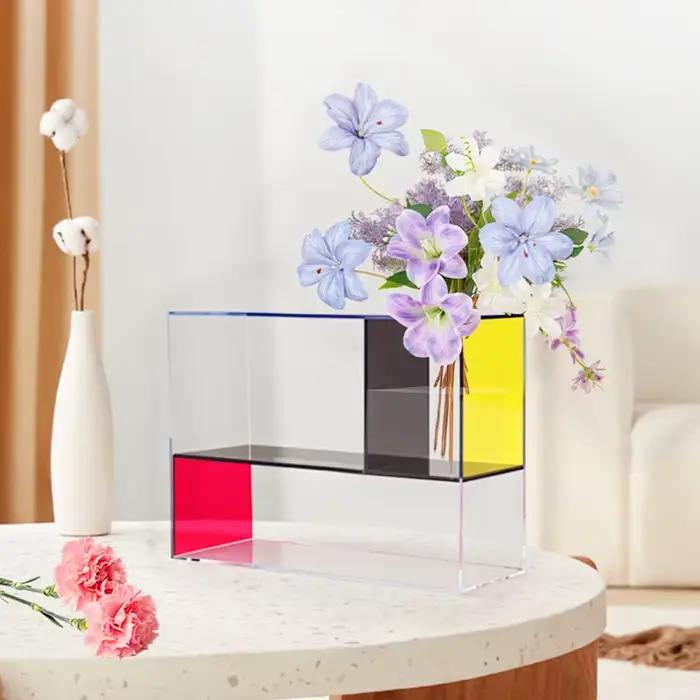 Vase d'art en acrylique Transparent rectangulaire de Style moderne