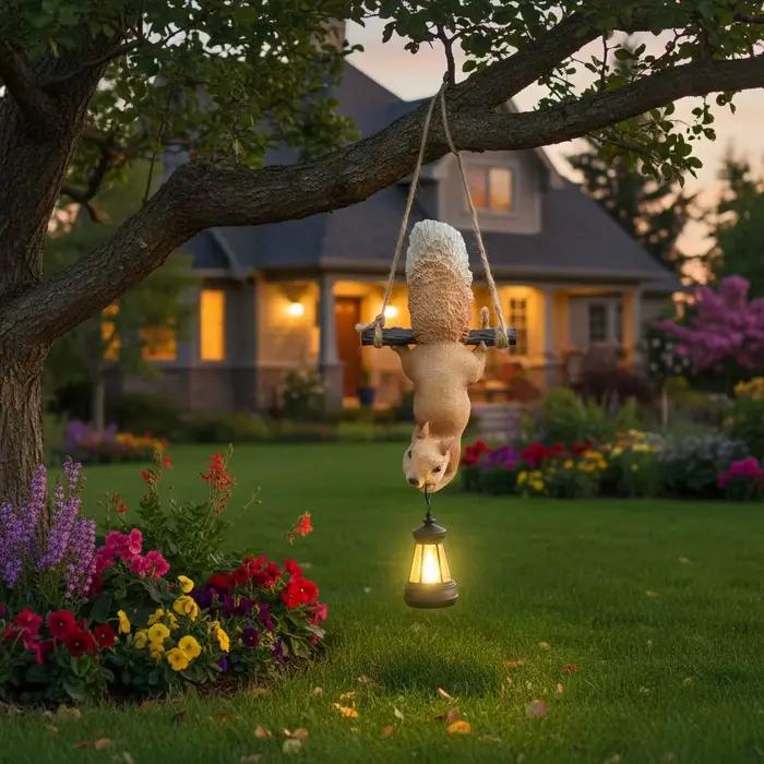 Statue d'écureuil de jardin solaire