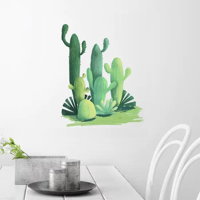 Autocollant mural Cactus aquarelle pour salon, chambre à coucher, décoration murale, fond de canapé, embellissement, décoration végétale, autocollants auto-adhésifs