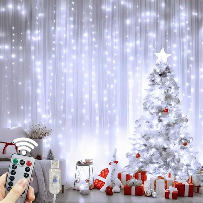 Guirlande lumineuse LED USB pour décoration de la maison, rideau lumineux, 8 Modes, féerique de Noël avec télécommande, pour chambre à coucher, mariage, blanc froid, bleu, RVB, jaune clair, modifiable, vert