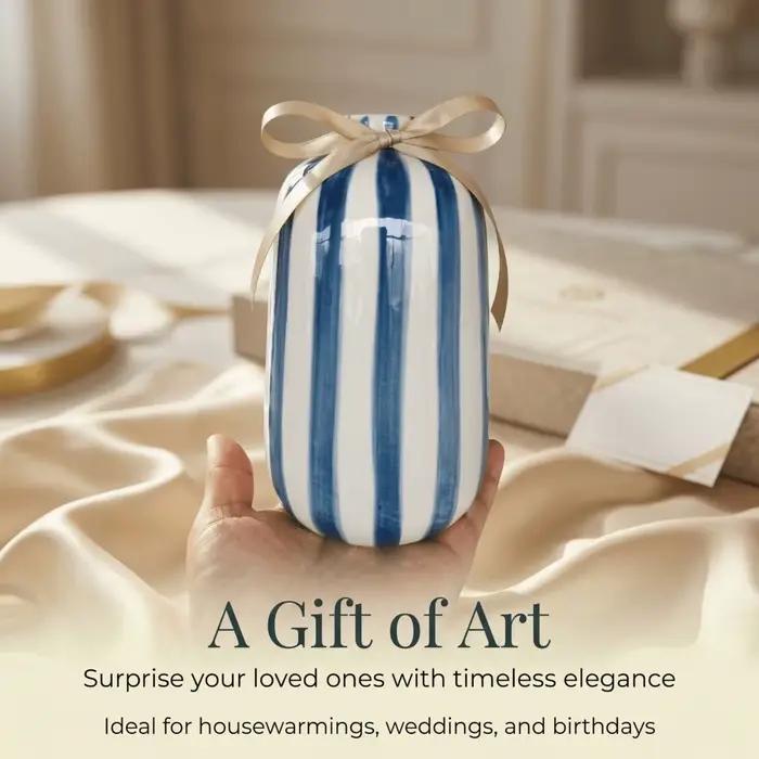 1 vase à fleurs en céramique émaillée rayée