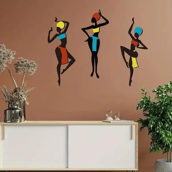 3 pièces d'art mural en métal africain - Art silhouetté de style danse ethnique