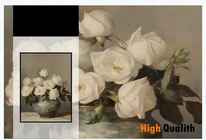 Peinture de fleurs de printemps sur toile aquarelle moderne avec vase vintage, pivoines moody, style bohème pour décoration de maison ou cadeau original