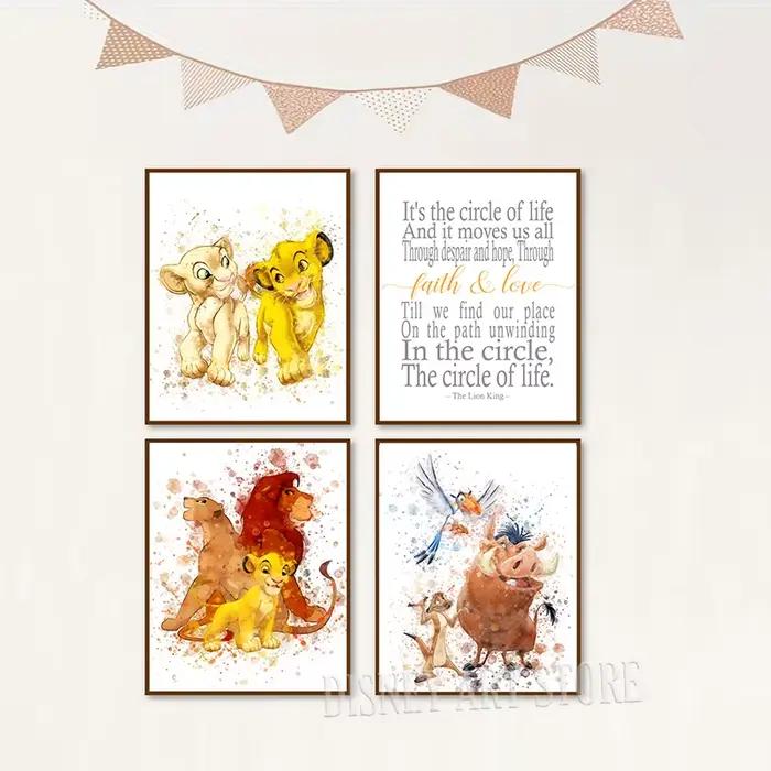 Affiche du Roi Lion, peinture artistique de dessin animé à l'aquarelle
