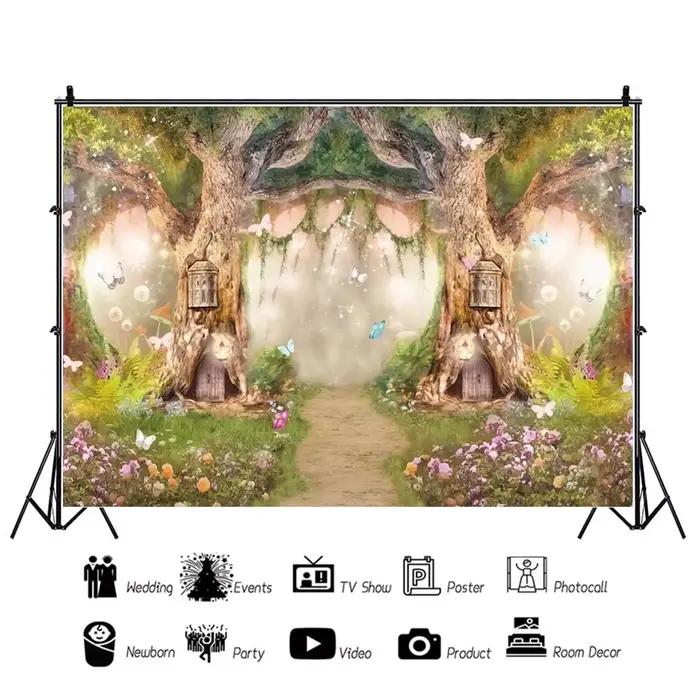 Arrière-plan de photographie de forêt de conte de fées de rêve