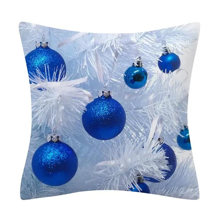 Juste de coussin imprimée bleu et blanc