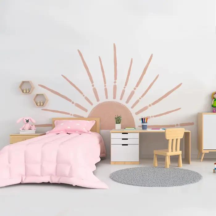 Papier peint demi-soleil en vinyle autocollant mural boho pour chambre de bébé décoration murale enfants stickers animaux chambre à coucher