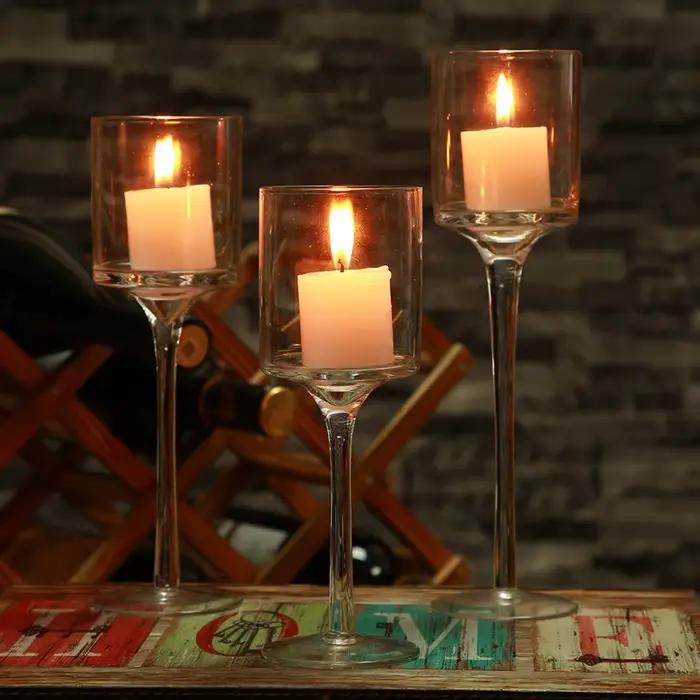 Bougeoirs en verre simples, décoration de mariage, tasse de bar, décor de salon, table à la maison, ci-après chandelier