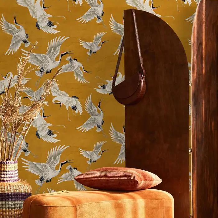 Autocollants muraux d'oiseaux grue Chinoiserie