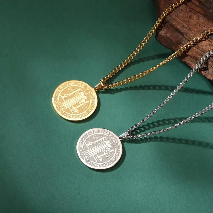 EUEAVAN 1pc Saint benoît exorcisme croix médaille pendentif en acier inoxydable pour collier amulette fabrication de bijoux accessoires bricolage cadeaux
