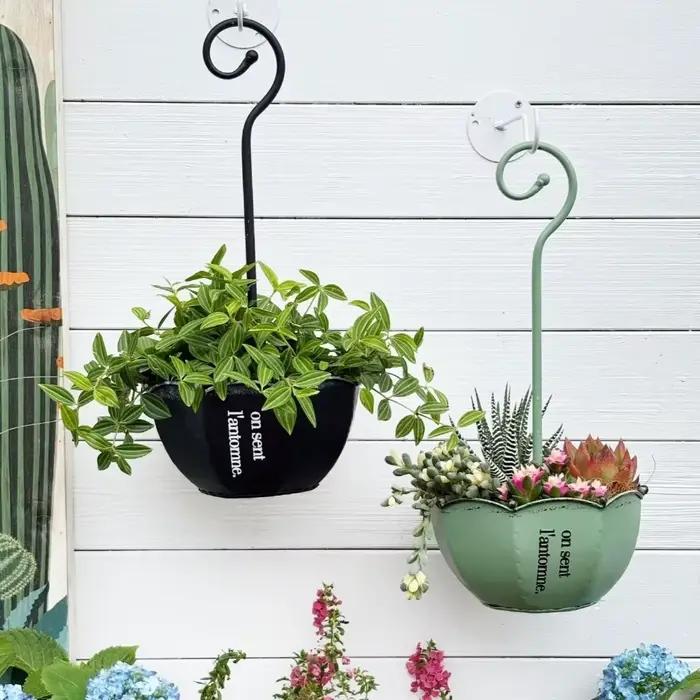 Pot de fleurs suspendu créatif vintage en forme de parapluie, style européen, pour fermes, décoration extérieure en fer forgé
