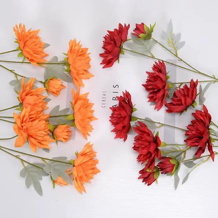Fausse fleur de Dahlia artificielle de gardénia à 3 têtes, matériaux d'arrangement Floral de mariage, Vase de Table pour la maison, décor, accessoires Photo, vente en gros