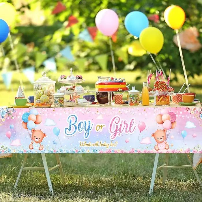 Genre Décorations de fête de révélation du sexe du bébé, fournitures de décoration, bannière ours rose et bleu, fond de photographie
