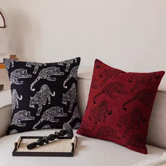Housse de coussin Jacquard léopard Double face, taie d'oreiller de luxe haut de gamme, noir, blanc, vin, rouge, Design avancé, décoration de maison pour canapé